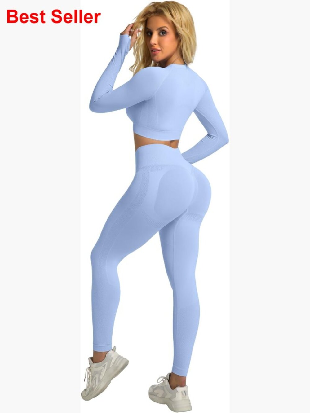 Seamless Long Sleeve Legging Set, Tummy Control Workout Outfit